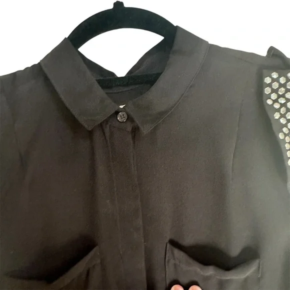 UO Silence + Fade Black Button Down See Through Tank Studded shoulders in Small - Picture 4 of 9